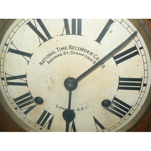 59 - OAK CASED CLOCKING IN CLOCK BY NATIONAL TIME RECORDER CO. LTD