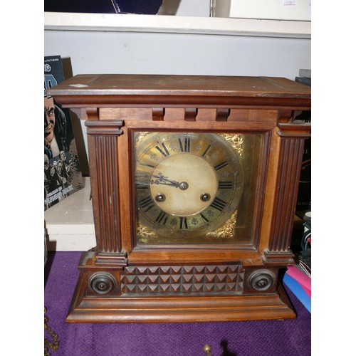 67 - WALNUT CASED 8 DAY  STRIKE MANTLE CLOCK,