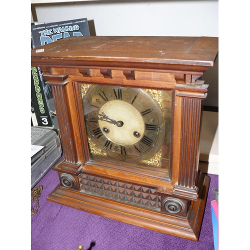 67 - WALNUT CASED 8 DAY  STRIKE MANTLE CLOCK,