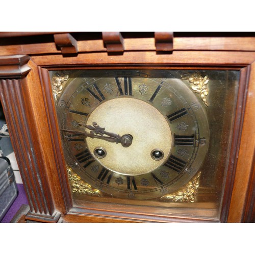 67 - WALNUT CASED 8 DAY  STRIKE MANTLE CLOCK,