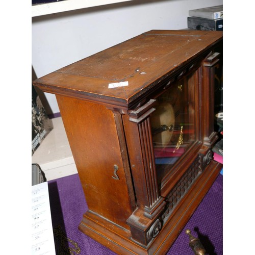 67 - WALNUT CASED 8 DAY  STRIKE MANTLE CLOCK,