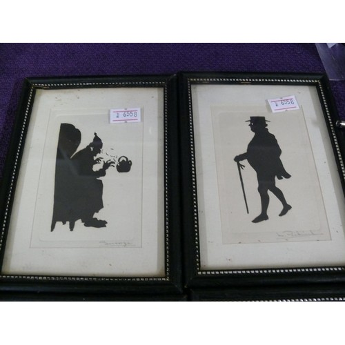 80 - 4 X SILHOUETTES OF CHARLES DICKENS CHARACTERS - SCROOGE,  MR PICKWICK,  GRANDFATHER AND LITTLE NELL,... 