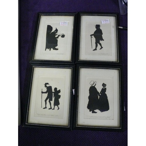 80 - 4 X SILHOUETTES OF CHARLES DICKENS CHARACTERS - SCROOGE,  MR PICKWICK,  GRANDFATHER AND LITTLE NELL,... 