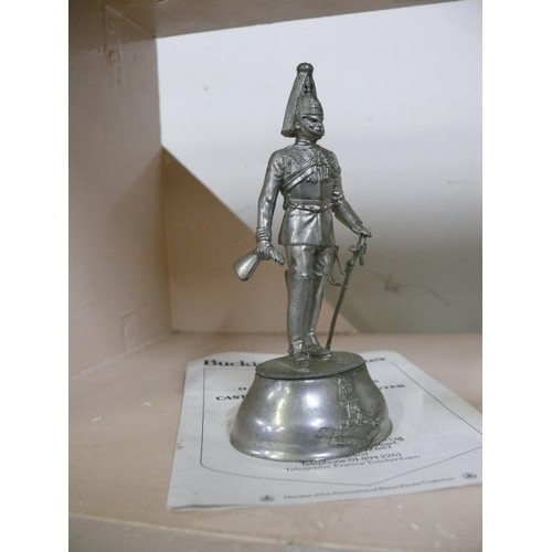 82 - PEWTER STREET LAMP LIGHTER FIGURE,  BUCKINGHAM PEWTER 'THE LIFE GUARDS'  HAND CRAFTED FIGURE PLUS A ... 