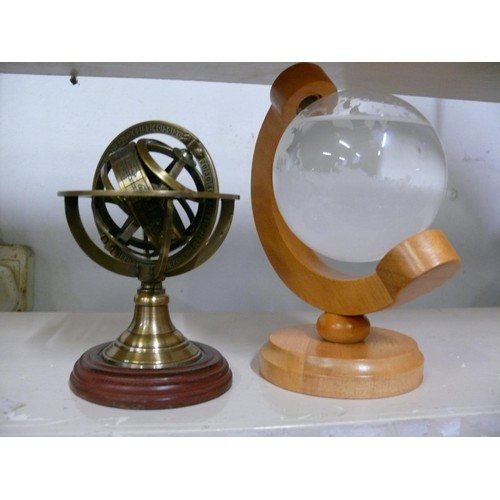 83 - VINTAGE PARIS CHEZ G. GOBILLE BRASS SPHERE ASTROLOGY GLOBE PLUS A STORM GLOBE