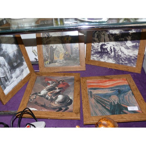 128 - 5 X WOODED FRAMED PRINTS INCLUDING THE SCREAM AND NAPOLEON ETC