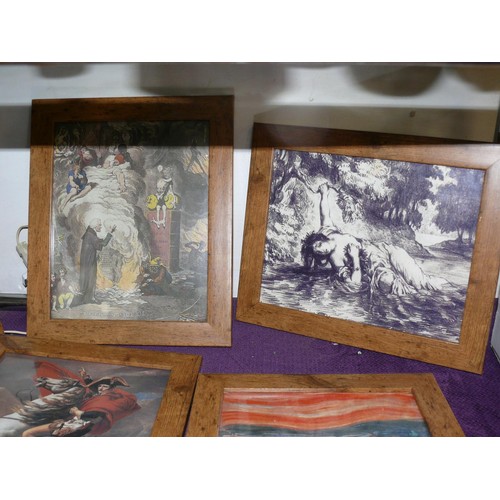 128 - 5 X WOODED FRAMED PRINTS INCLUDING THE SCREAM AND NAPOLEON ETC