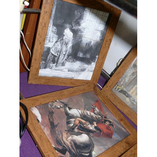 128 - 5 X WOODED FRAMED PRINTS INCLUDING THE SCREAM AND NAPOLEON ETC