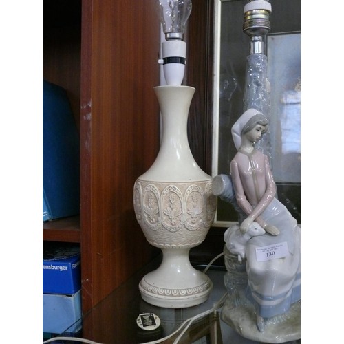 130 - 2 TALL LAMP BASES - ONE IN THE STYLE OF LLADRO THE OTHER CURVED CREAM