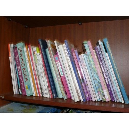 131 - SHELF OF SEWING, QUILTING, STITCHED MEMORIES, GUIDE TO SEWING MACHINE, KNITTING BOOKS ETC