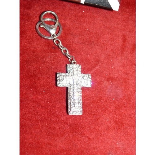 25 - BUTLER AND WILSON HUGE DIAMANTE 3D CROSS KEYRING