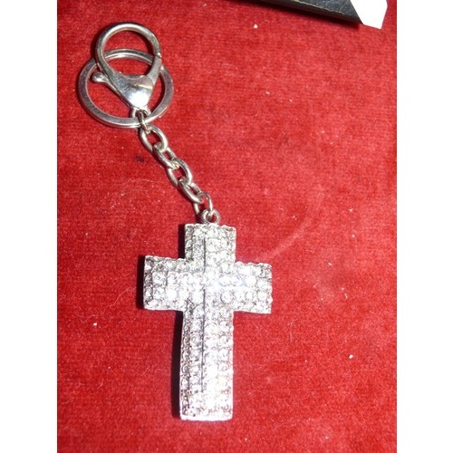 25 - BUTLER AND WILSON HUGE DIAMANTE 3D CROSS KEYRING