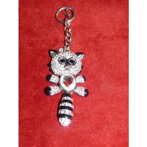 12 - BUTLER AND WILSON  CRYSTAL AND RHINESTONE RACCOON  KEYRING