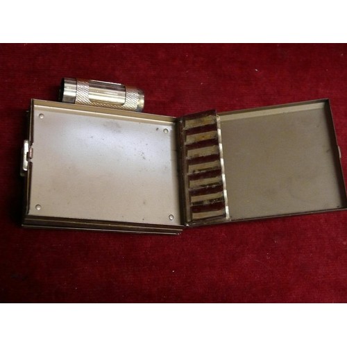 35 - A VINTAGE GOLD PLATED KIGU LADIES HAND BAG SET COMPACT, LIP STICK HOLDER, MIRROR AND CIGARETTE CASE ... 