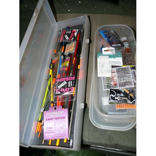 142 - FISHING FLOATS AND AND OTHER BAITING ACCESSORIES IN 2 PLASTIC CONTAINERS