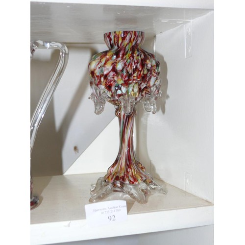 92 - END OF DAYS SPATTER VASE 7 INCH TALL COLOURFUL AND CLEAR MURANO GLASS ALONG WITH A END OF DAYS JUG W... 