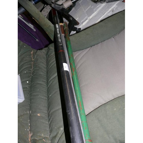 144 - SILSTAR CARBON FIBRE TELESCOPIC FISHING POLE 3003-593, ALONG WITH A BAIT PLACING POLE AND A ADJUSTAB... 