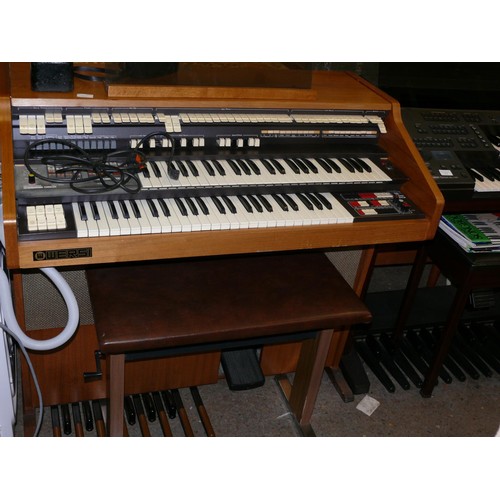 406 - A WERSI ORION ELECTRIC ORGAN, 2 KEYBOARDS WITH LOTS OF OPTIONS AND FEATURES IN A LIGHT TEAK VENEER W... 