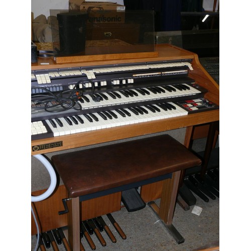 406 - A WERSI ORION ELECTRIC ORGAN, 2 KEYBOARDS WITH LOTS OF OPTIONS AND FEATURES IN A LIGHT TEAK VENEER W... 