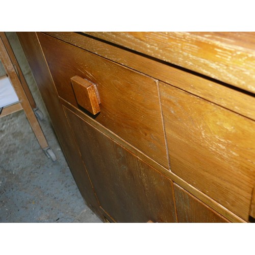 393 - SOLID OAK SIDEBOARD WITH SQUARE OAK KNOBS