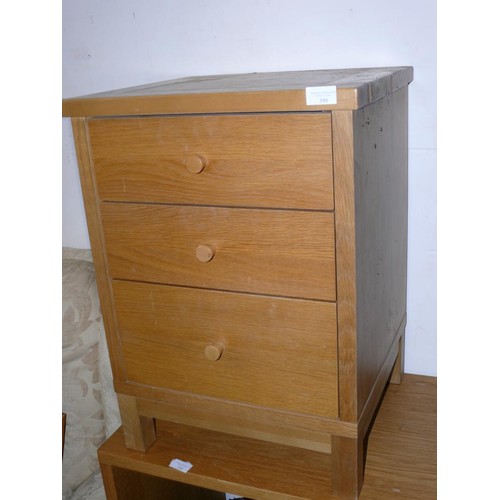 398 - OAK 3 DRAWER BEDSIDE CABINET (MODERN)