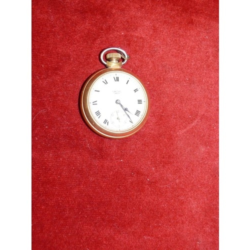 38 - A GOLD PLATED SMITHS EMPIRE POCKET WATCH NEEDS GLASS