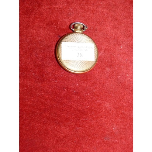 38 - A GOLD PLATED SMITHS EMPIRE POCKET WATCH NEEDS GLASS