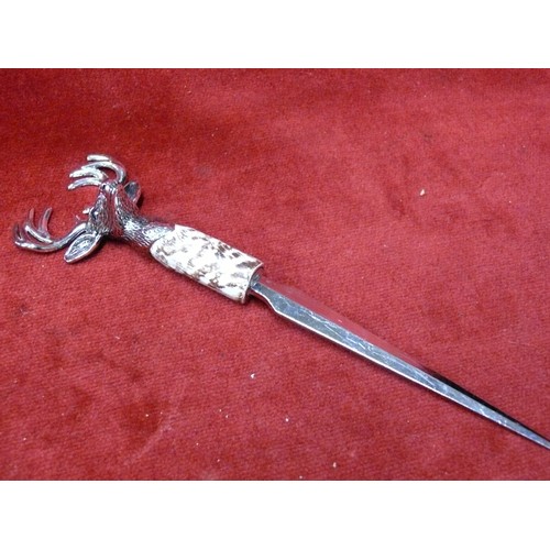 5 - STUNNING LETTER OPENER WITH STAGS HEAD HANDLE (IDEAL CHRISTMAS PRESENT)