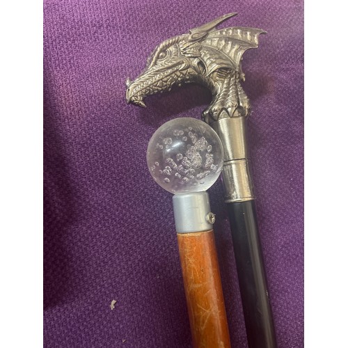 79A - 2 x MYSTICAL DRAGON AND CRYSTAL BALL WALKING STICKS