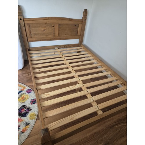 403 - WOODEN DOUBLE GOOD QUALITY  BED BASE WITH CARVED HEAD AND FOOT BOARD