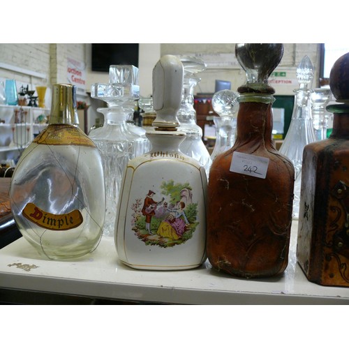 93 - 5 MIXED DECANTERS - LEATHER, CHINA ETC