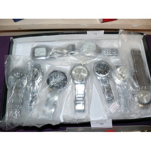 75 - 10 MIXED WATCHES, ALL WITH SILVER METAL STRAPS, ALL APPEAR UNWORN AND AS NEW CONDITION