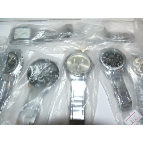 75 - 10 MIXED WATCHES, ALL WITH SILVER METAL STRAPS, ALL APPEAR UNWORN AND AS NEW CONDITION