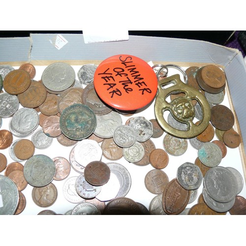 76 - TRAY OF MIXED COINS,  MIXED COUNTRIES, BRITISH, AUSTRALIA, HONG KONG ETC