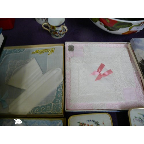 82 - RETRO BOXED HANDKERCHIEF SETS 4 X PLUS A DRESSING TABLE SET IN ROSE GOLD FINISH