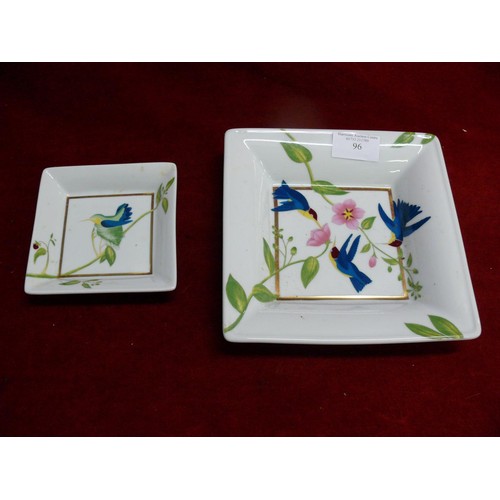 96 - LIMOGE  DISH 'PHILIPPE DESHOULIERS' HUMMIMG BIRD, 4.2 CMS  SQUARE PLUS 'ANOTHER LARGER LIMOGE DISH '... 