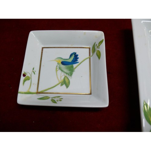 96 - LIMOGE  DISH 'PHILIPPE DESHOULIERS' HUMMIMG BIRD, 4.2 CMS  SQUARE PLUS 'ANOTHER LARGER LIMOGE DISH '... 