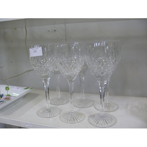 101 - 6 X CRYSTAL LONG STEM WINE GLASSES