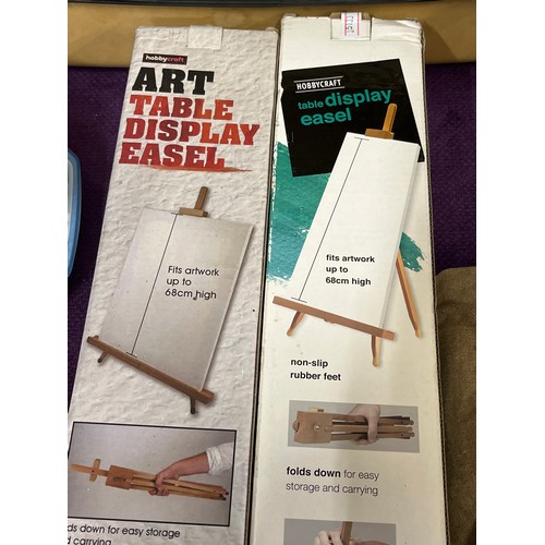 110 - 2 X WOODEN DISPLAY TABLE EASELS WITH BOXES BY HOBBYCRAFT