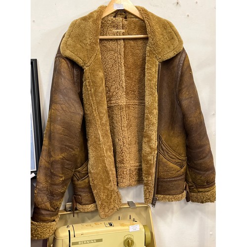 113 - A LOVELY FLIGHT STYLE LEATHER AND FUR LINED JACKET WITH AN  APPROPRIATE USED LOOK. TINY REPAIRABLE H... 