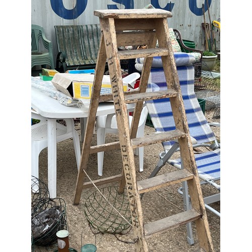 453 - 6 STEP LADDER PAINTED CREAM WITH J. H. WHITE DECORATORS  SIGN WRITING ON THE SIDES