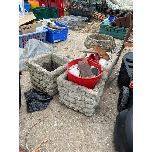 456 - 2 MATCHING CONCRETE PLANTERS IN A FAUX STONE WORK STYLE