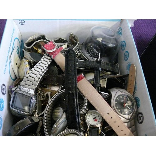 121 - A BOX OF MANY WATCHES AT LEAST 30