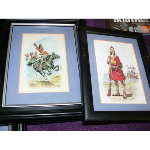 123 - 11 FRAMED AND GLAZED POSTCARD PRINTS BY CHARLES. H. STADDEN, DEPICTING BRITISH CAVALRY AND INFANTRY ... 