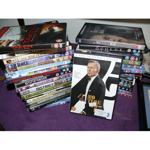 133 - 32 DVD'S INCLUDING  NO TIME TO DIE, BAND OF BROTHERS, THE HAUNTING, OCULUS, INVISABLE MAN AND MANY M... 