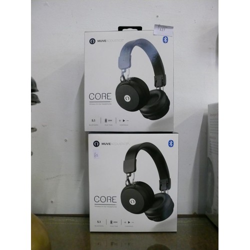 127 - 2 PAIR OF MUVEACOUSTICS CORE WIRELESS ON EAR HEADPHONES, NEW AND PACKAGED