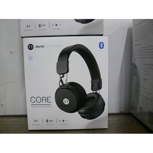 127 - 2 PAIR OF MUVEACOUSTICS CORE WIRELESS ON EAR HEADPHONES, NEW AND PACKAGED