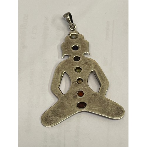 29 - SILVER CHAKRA YOGA MEDITATION 925 (INSIDE LOOP) PENDANT WITH 7 NATURAL CHAKRA STONES,  6CM L X 4CM W