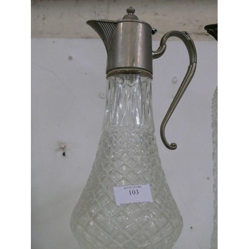 103 - 2 CRYSTAL CLARET JUGS