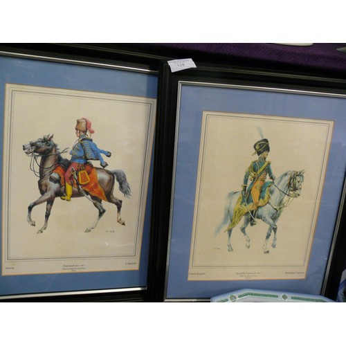 119 - 7 FRAMED AND GLAZED COLOUR PRINTS OF EUROPEAN CAVALRY UNIFORMS OF THE 18TH AND 19TH CENTURY BY WOLFG... 